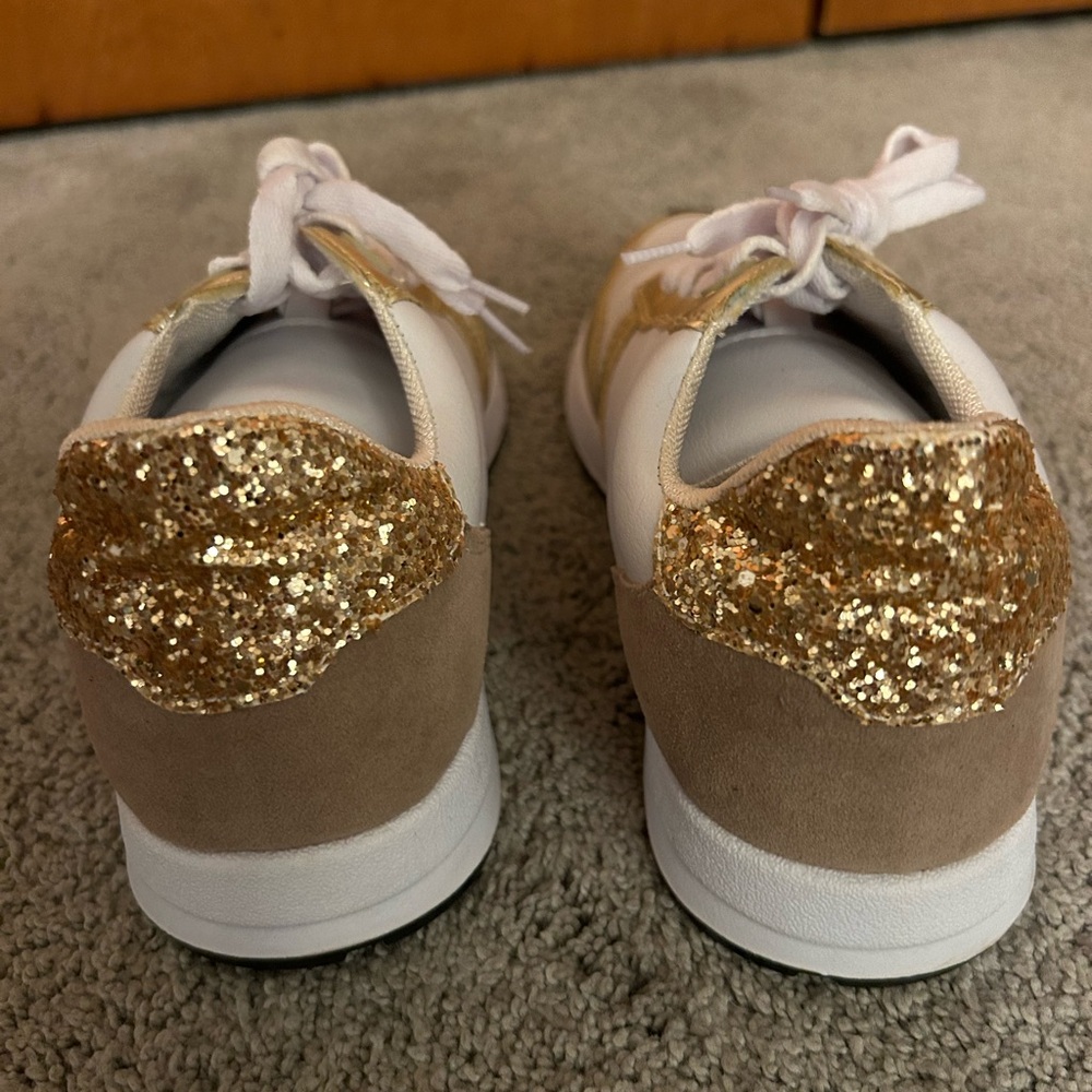 *New* Pink Lily Jennifer Rose Gold and White Sparkle Star Sneakers - Picture 6 of 9